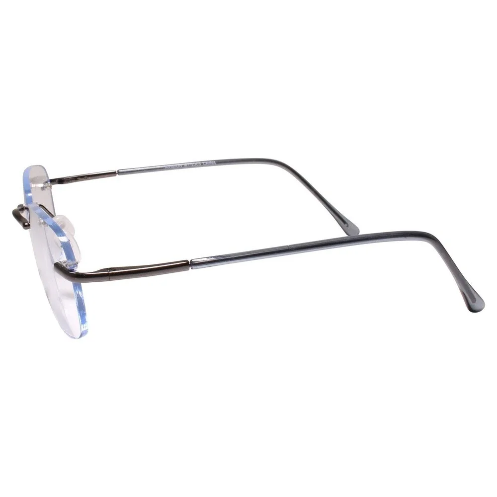 Modern Rimless Rectangle Blue Accent Clear Lens Glasses